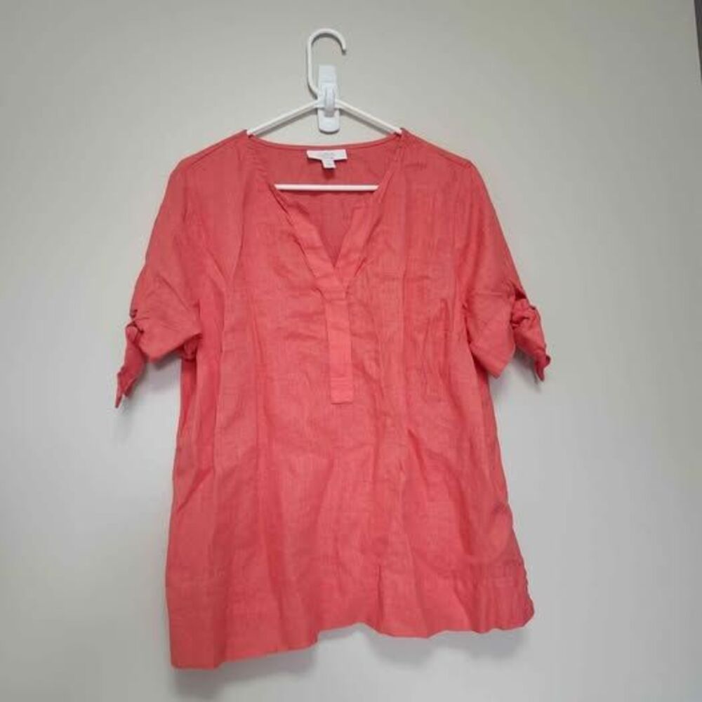 Charter Club Coral Pink Linen Blouse Women's Large